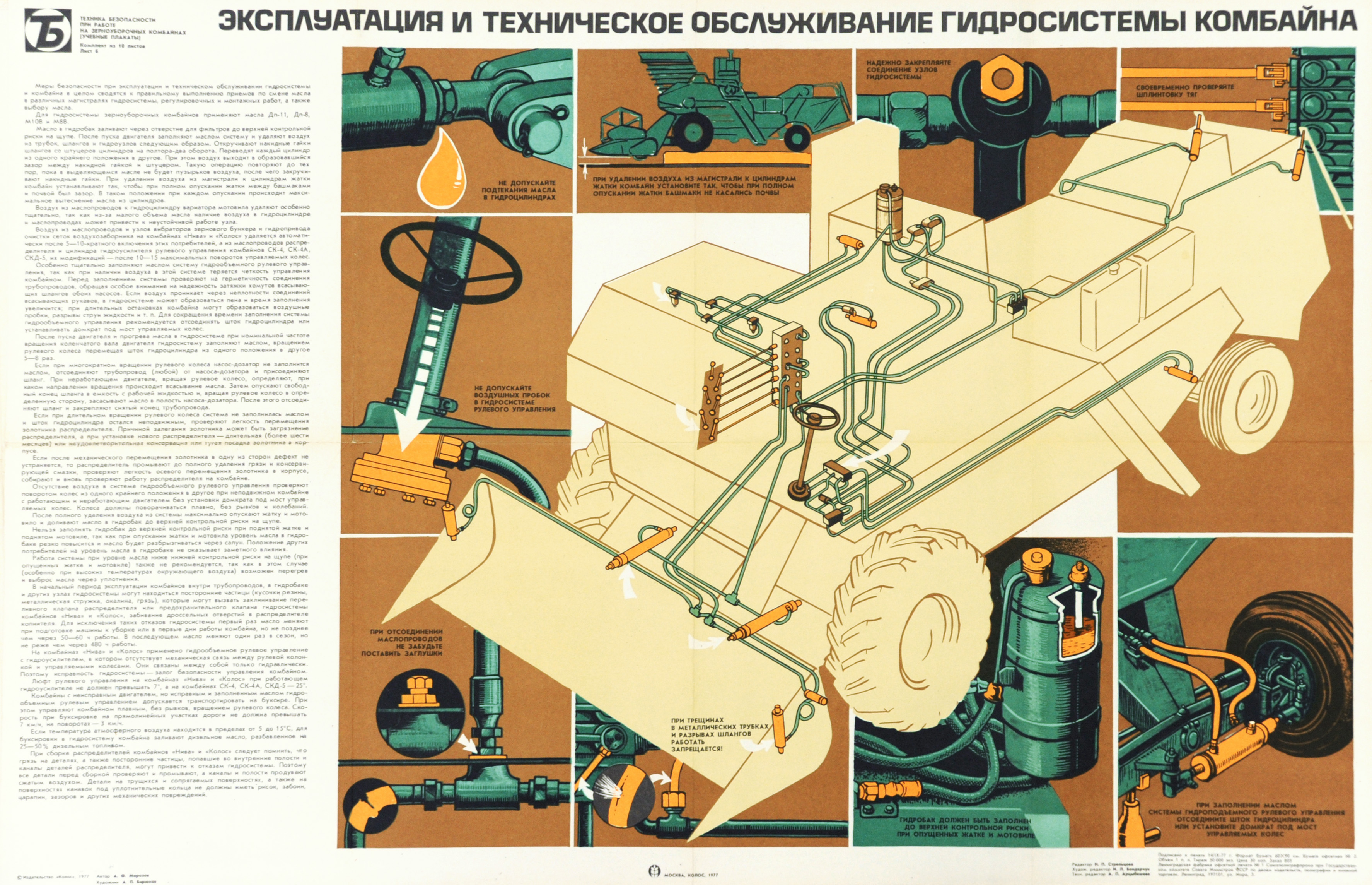 фото Плакат эксплуатация гидросистемы комбайна, советский плакат, большой формат, 1977 г. rarita