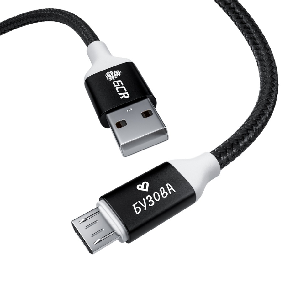 фото Кабель gcr gcr-uaqc1-print 1м microusb "бузова", быстрая зарядка, черный нейлон