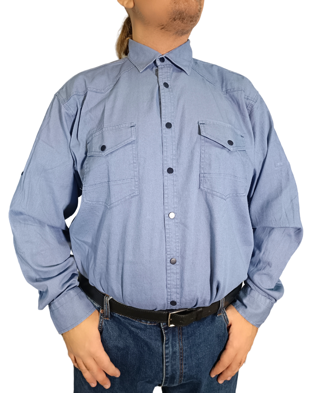 Джинсовая рубашка мужская Barcotti 198033 голубая 5XL