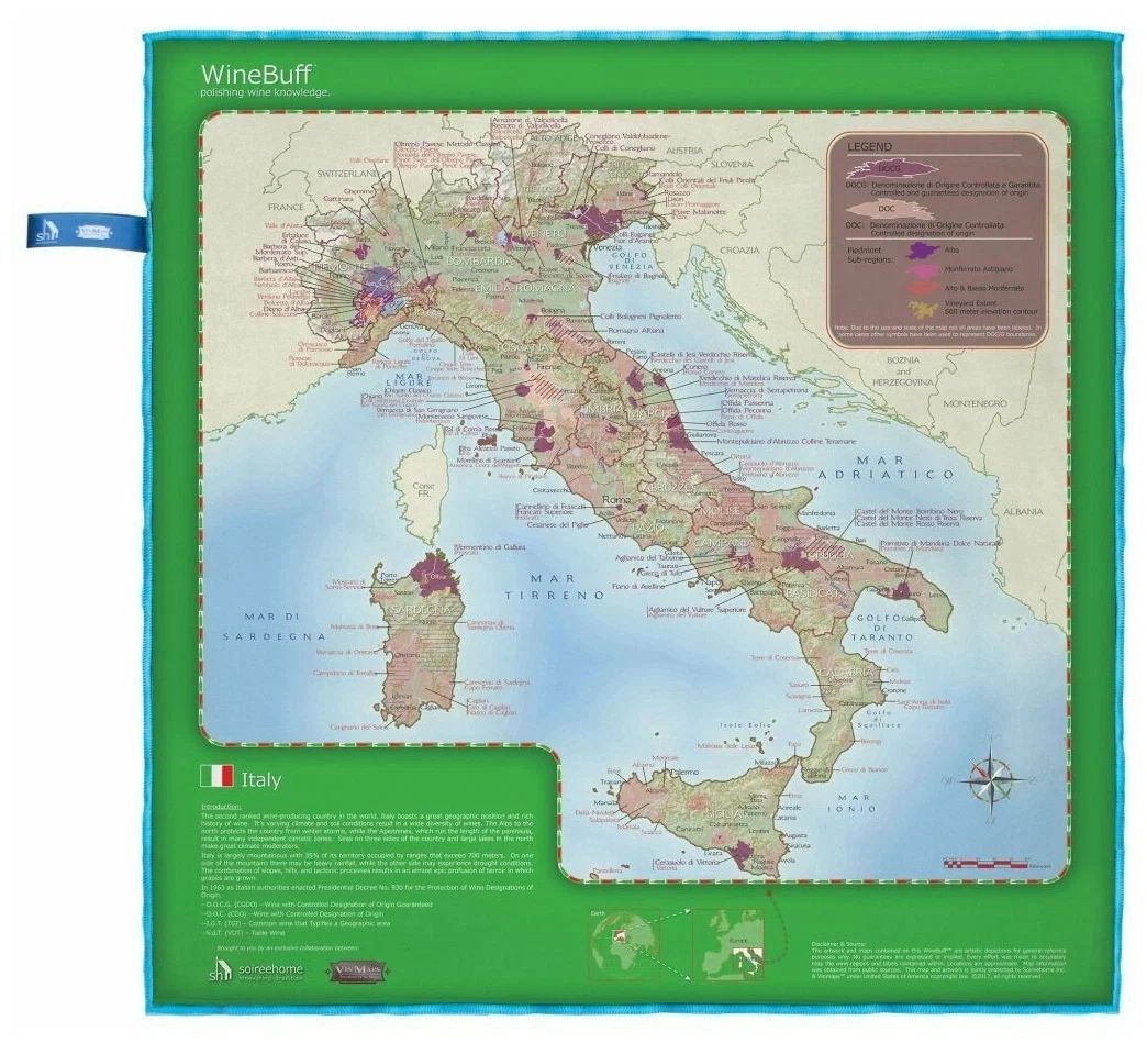 Салфетка Soire Home Italy Wine Map из микрофибры для натирки стекла