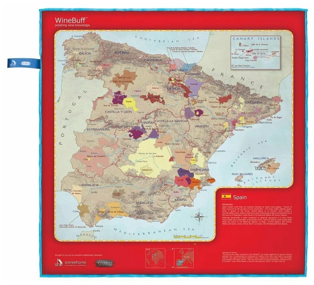 Салфетка Soire Home Spain Wine Map из микрофибры для натирки стекла