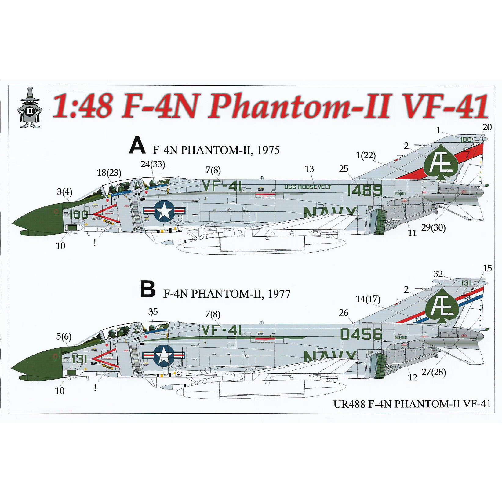 Декаль UpRise 1/48 для F-4N Phantom-II VF-41, без тех. надписей UR488