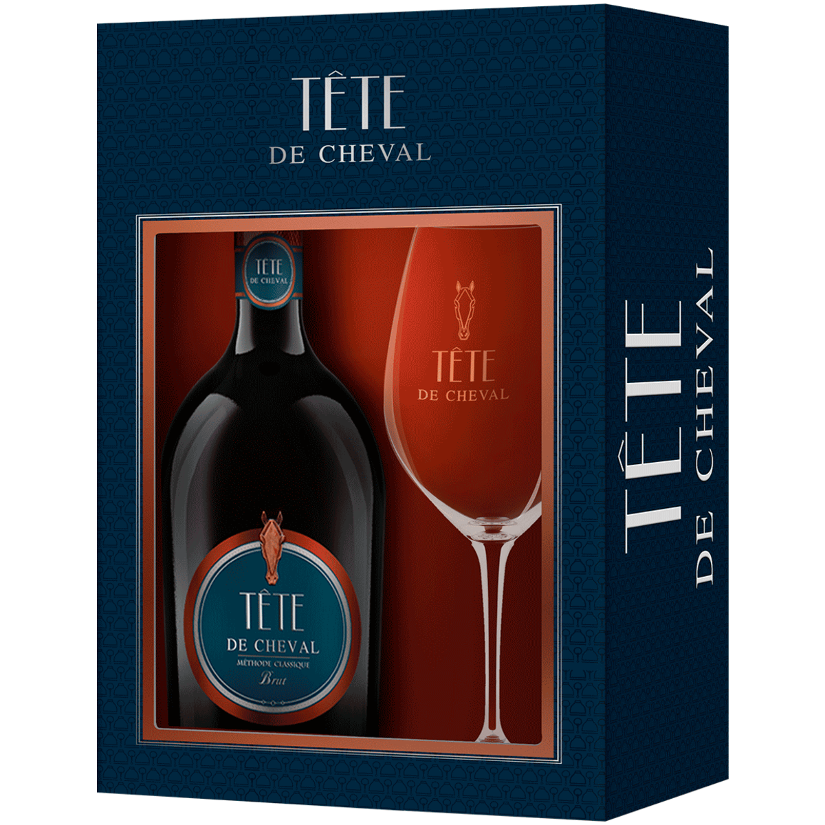 Вино игристое Tete de Cheval белое брют 0,75 в подарочной упаковке + бокал