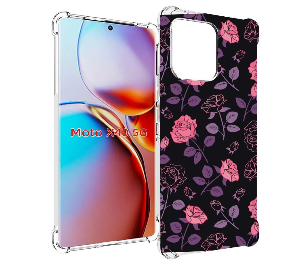 

Чехол MyPads маленькие розочки на черном фоне женский для Motorola Moto X40, Прозрачный, Tocco