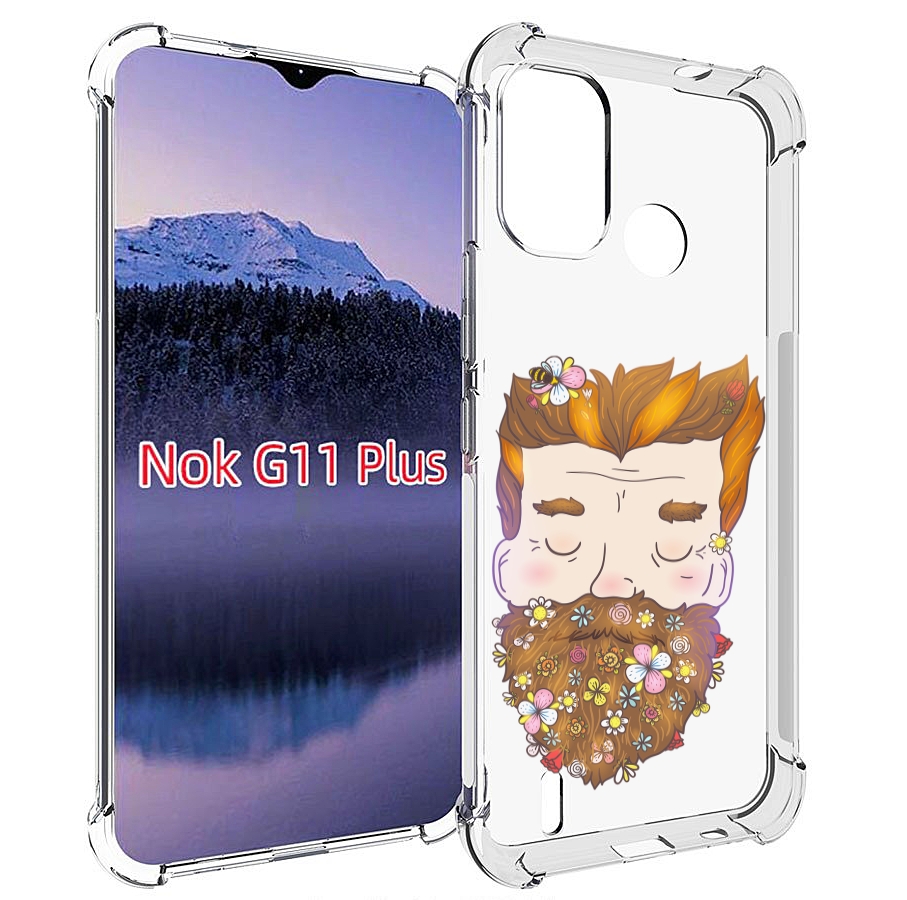 

Чехол MyPads мужчина с цветами в бороде для Nokia G11 Plus, Прозрачный, Tocco