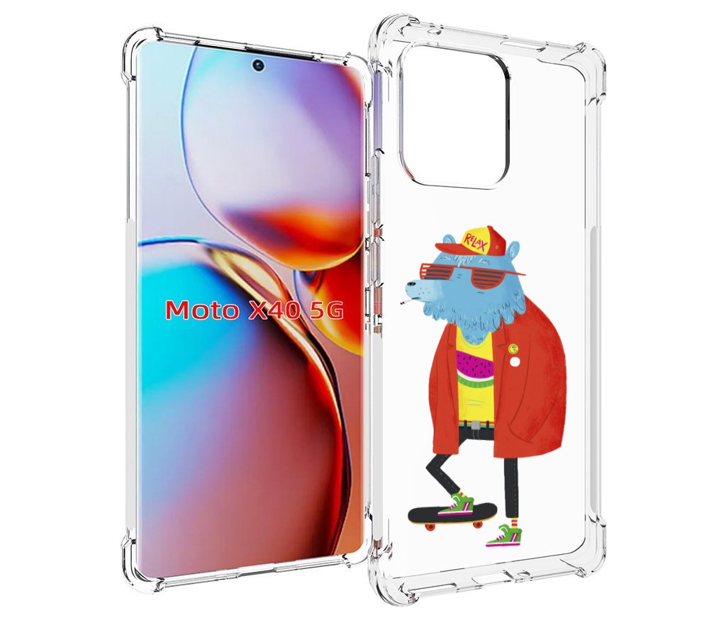 

Чехол MyPads медведь на скейте для Motorola Moto X40, Прозрачный, Tocco