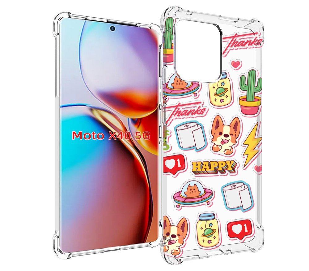 

Чехол MyPads милые-стикеры-корги для Motorola Moto X40, Прозрачный, Tocco