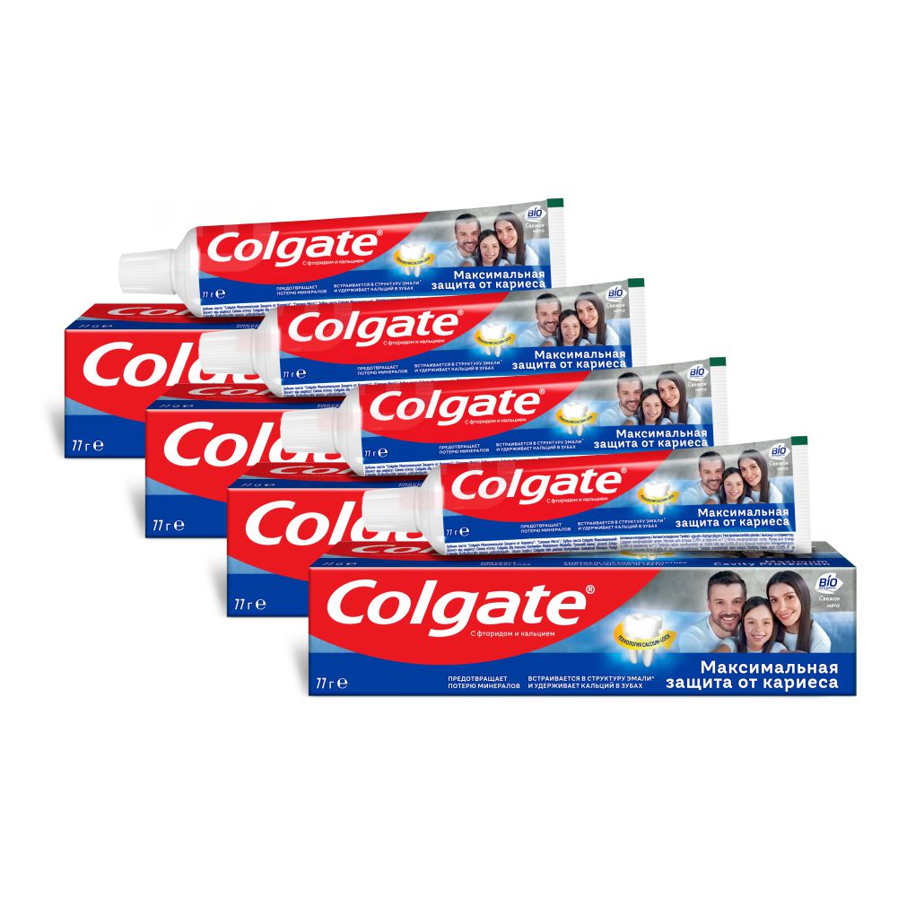 Комплект Colgate зубная паста Максимальная Защита от кариеса Свежая мята 50 мл х 4 шт зубная паста r o c s про деликатное отбеливание свежая мята 135 г