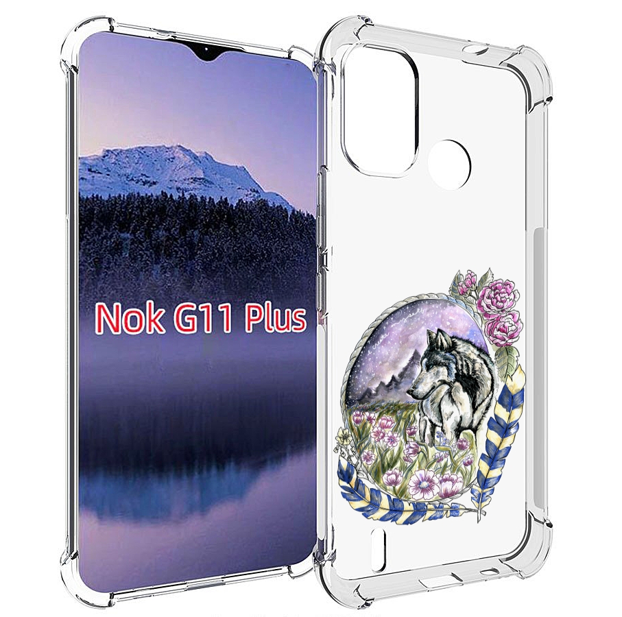 

Чехол MyPads нарисованный волк в цветах с перьями для Nokia G11 Plus, Прозрачный, Tocco