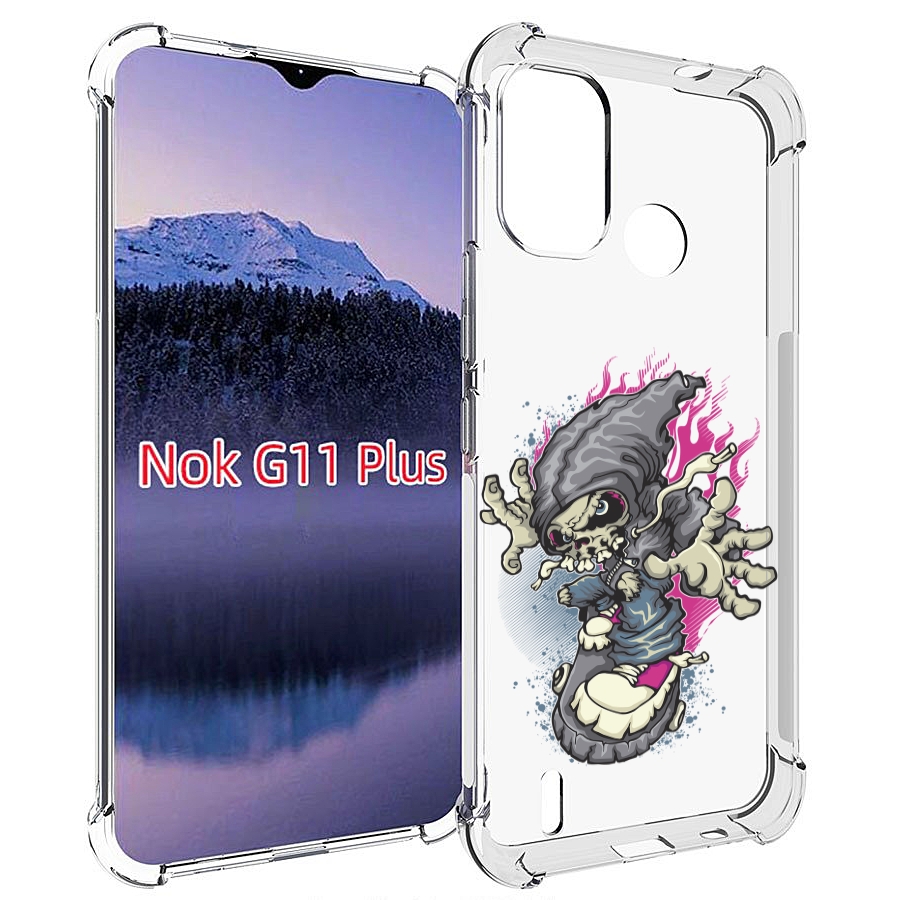 фото Чехол mypads нарисованный скелет на скейт борде для nokia g11 plus