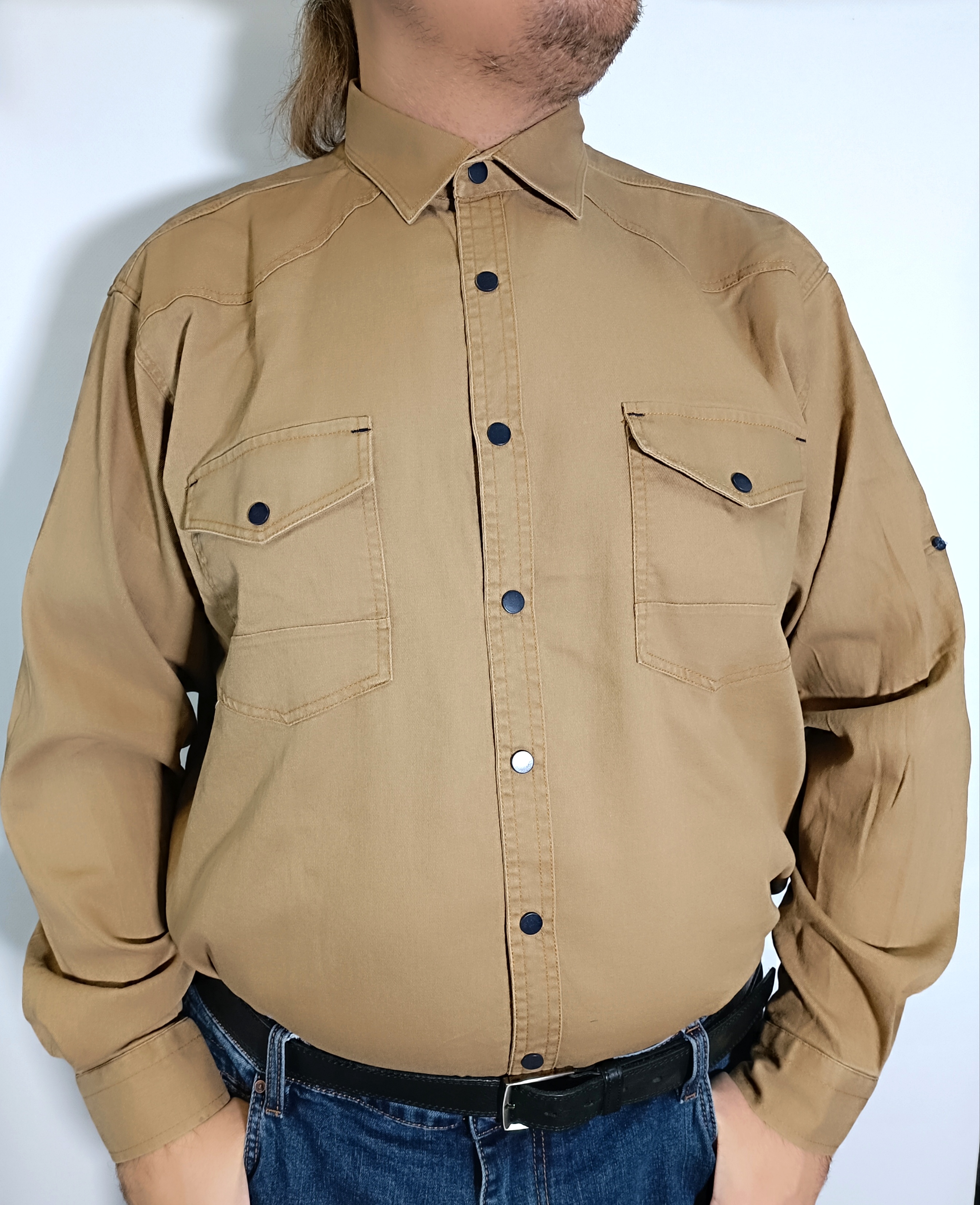 Джинсовая рубашка мужская Barcotti 198033 коричневая 4XL