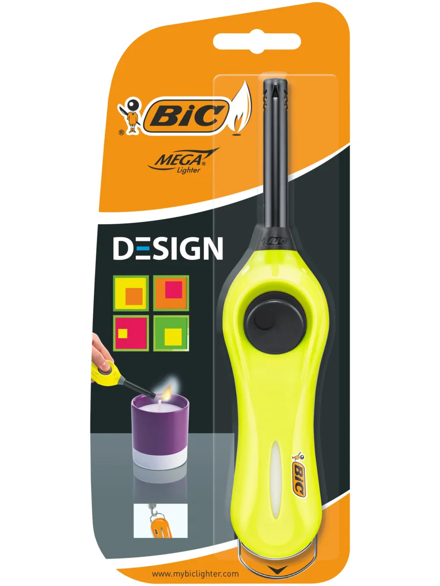 

Зажигалка бытовая, газовая, электронная, желтый корпус, BIC Megalighter Design, Megalighter Design