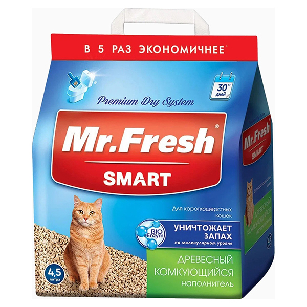 фото Mr. fresh наполнитель древесный комкующийся mr. fresh smart для туалета короткошерстных ко mr.fresh