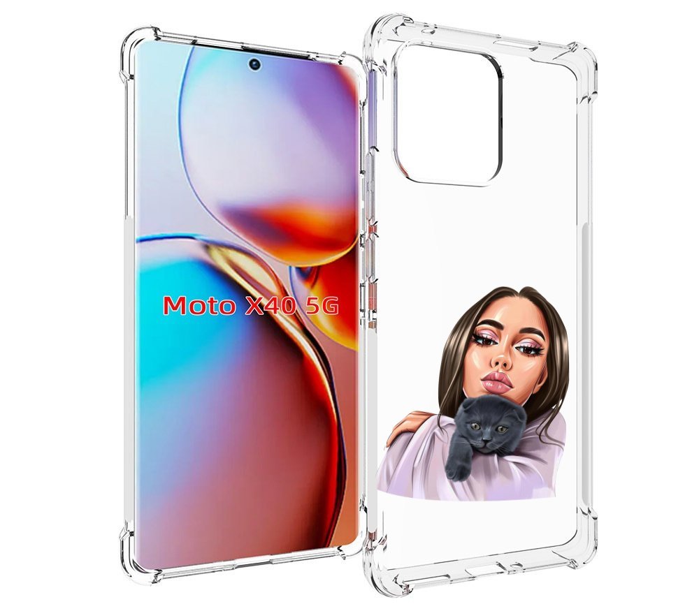 

Чехол MyPads нарисованная-девушка-с-котом женский для Motorola Moto X40, Прозрачный, Tocco