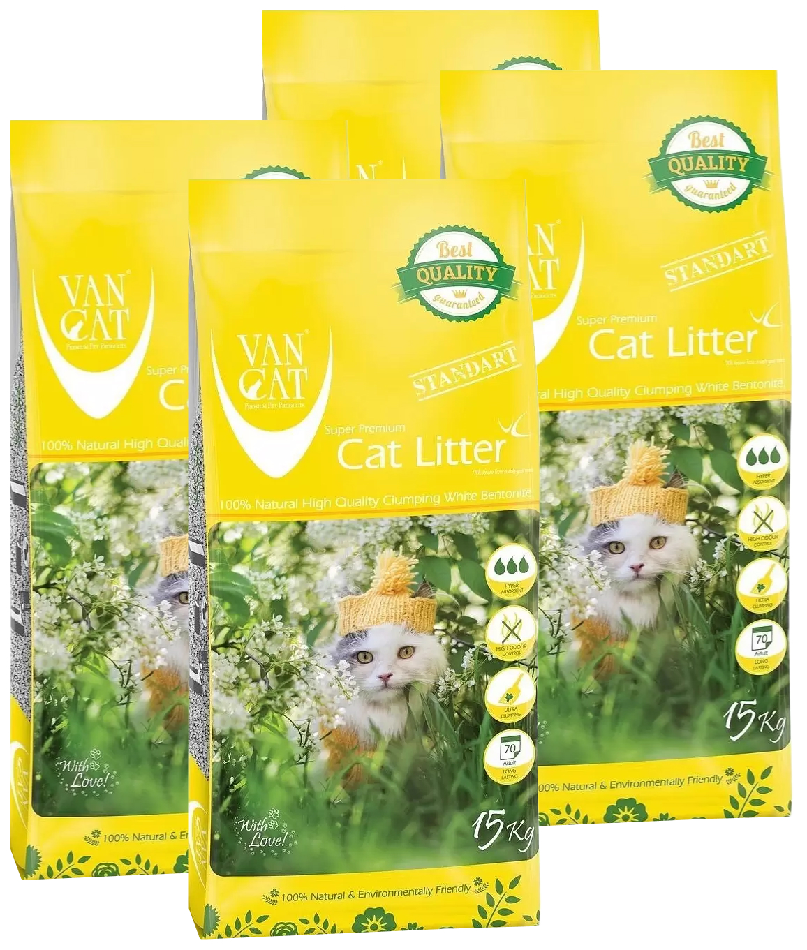 фото Наполнитель для туалета кошек van cat standart комкующийся, 4 шт по 15 кг