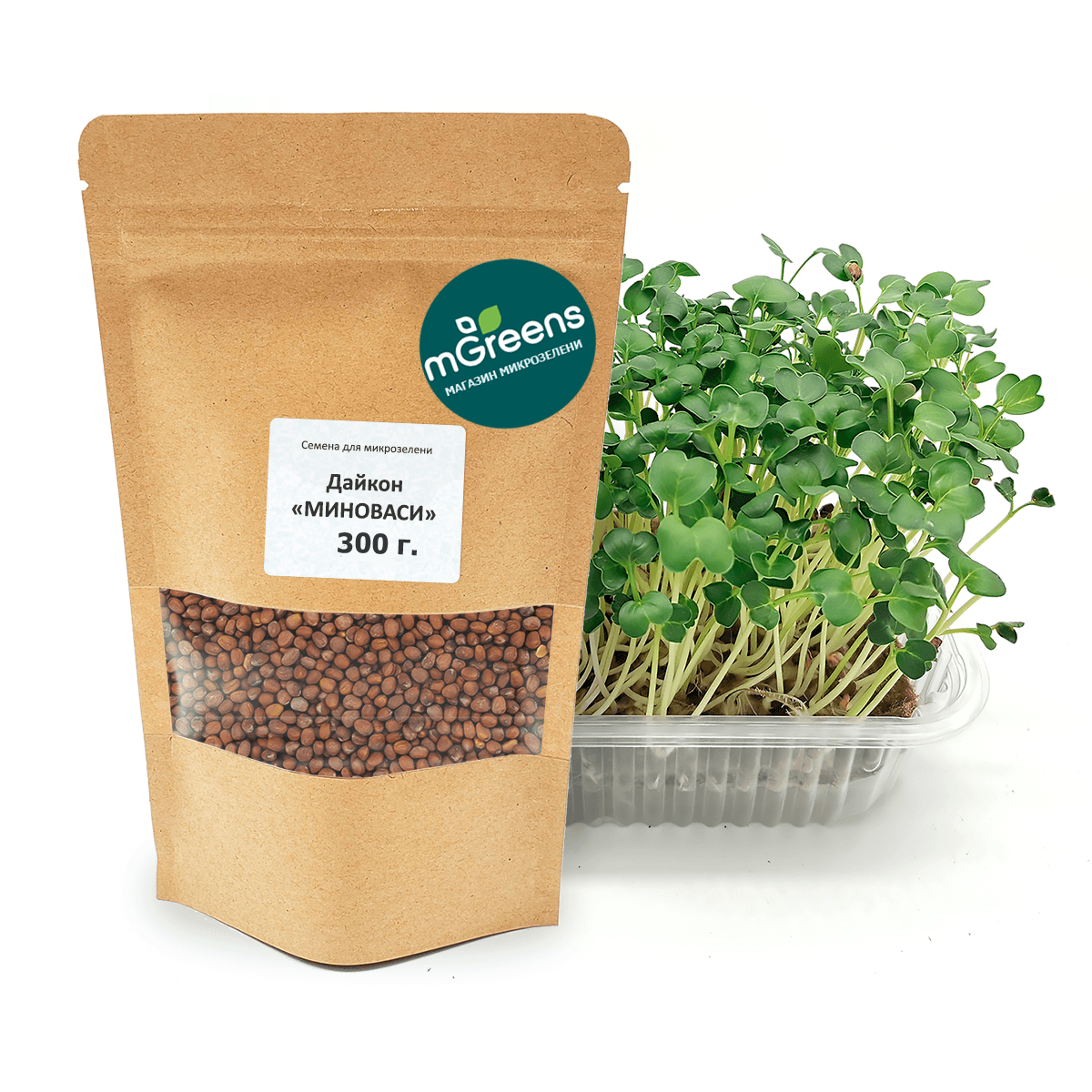 

Весовые семена для микрозелени mGreen's Дайкон "Миноваси" 300 г, daikon_min_ves