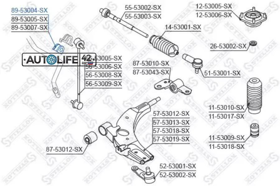 

89-53004-SX_втулка стаб. переднего центральная KIA Sephia 1.6 94-97 Stellox 8953004sx
