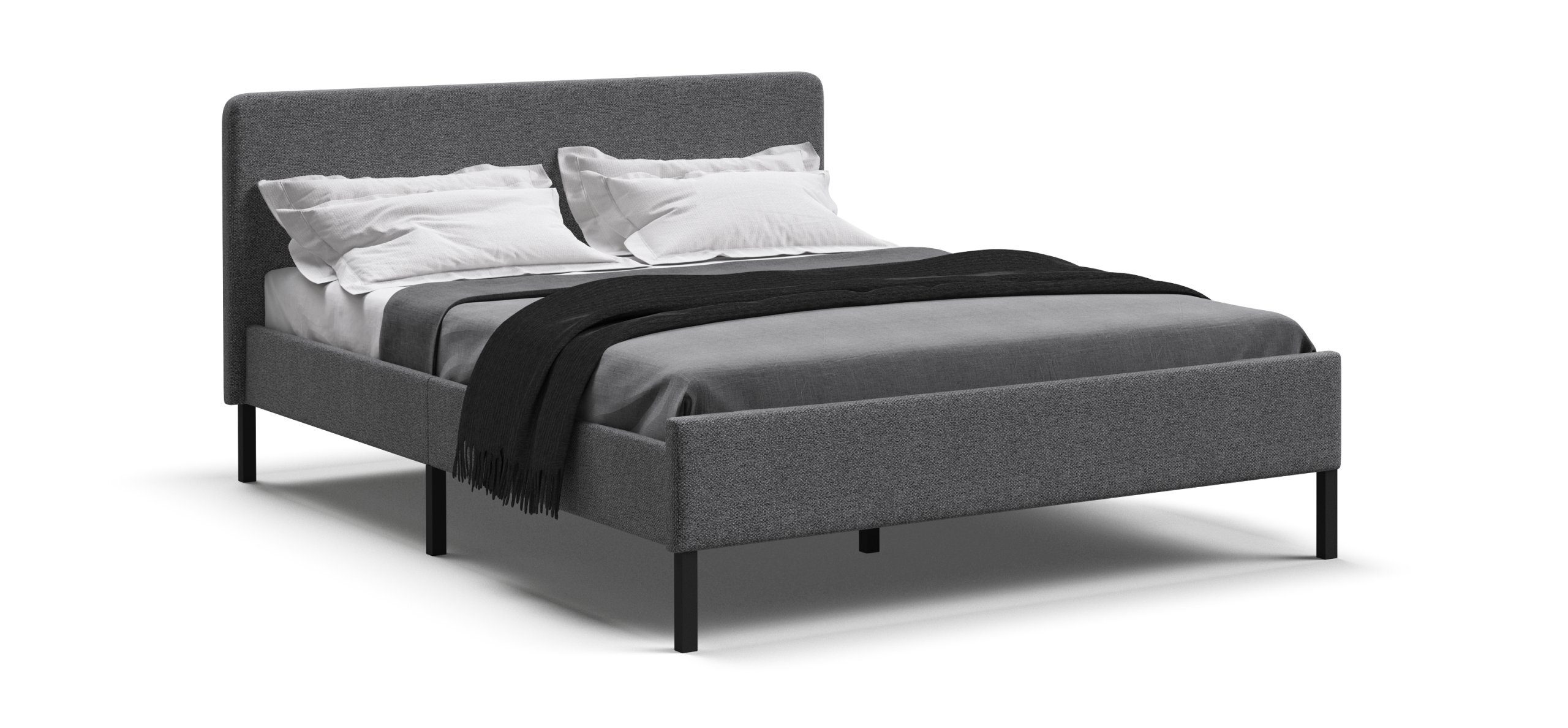 Двуспальная кровать Много Мебели УНА, рогожка Malmo серый/черный