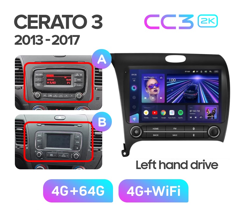 Магнитола TEYES KIA CERATO 3 2013-2017 грамка с крутилками CC3 2K 464ГБ 3889000₽