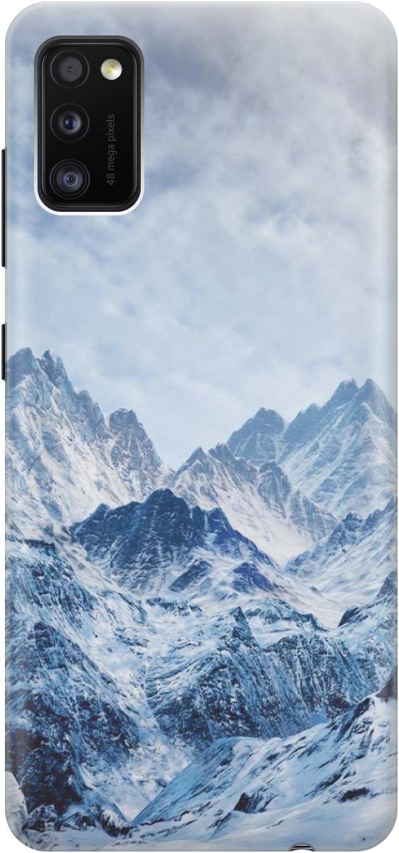 

Силиконовый чехол на Samsung Galaxy A41 с принтом "Снежные горы", Белый;голубой, 386