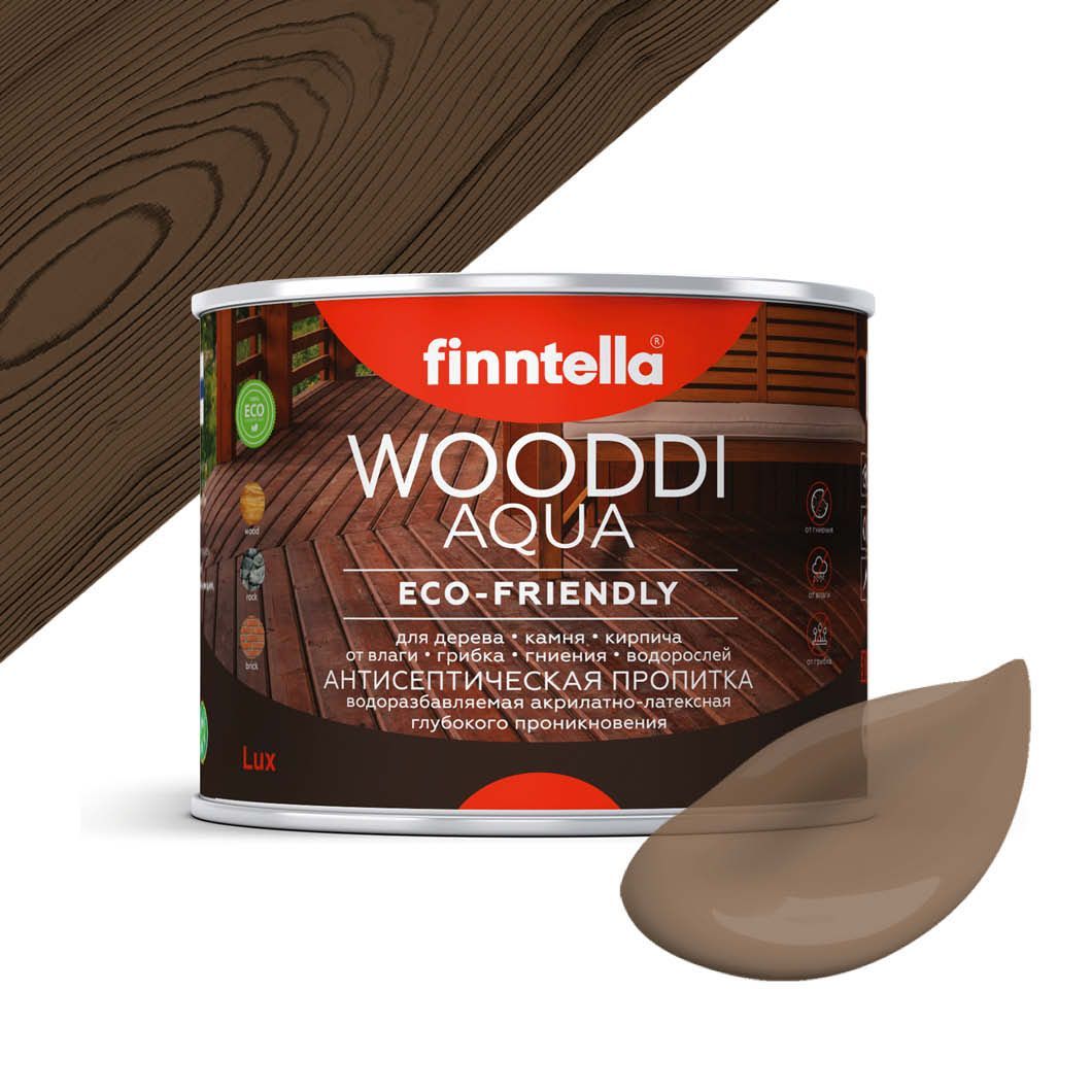 

Антисептическая пропитка для дерева на водной основе FINNTELLA WOODDI AQUA для внутренних, Коричневый, WOODDI AQUA цвет