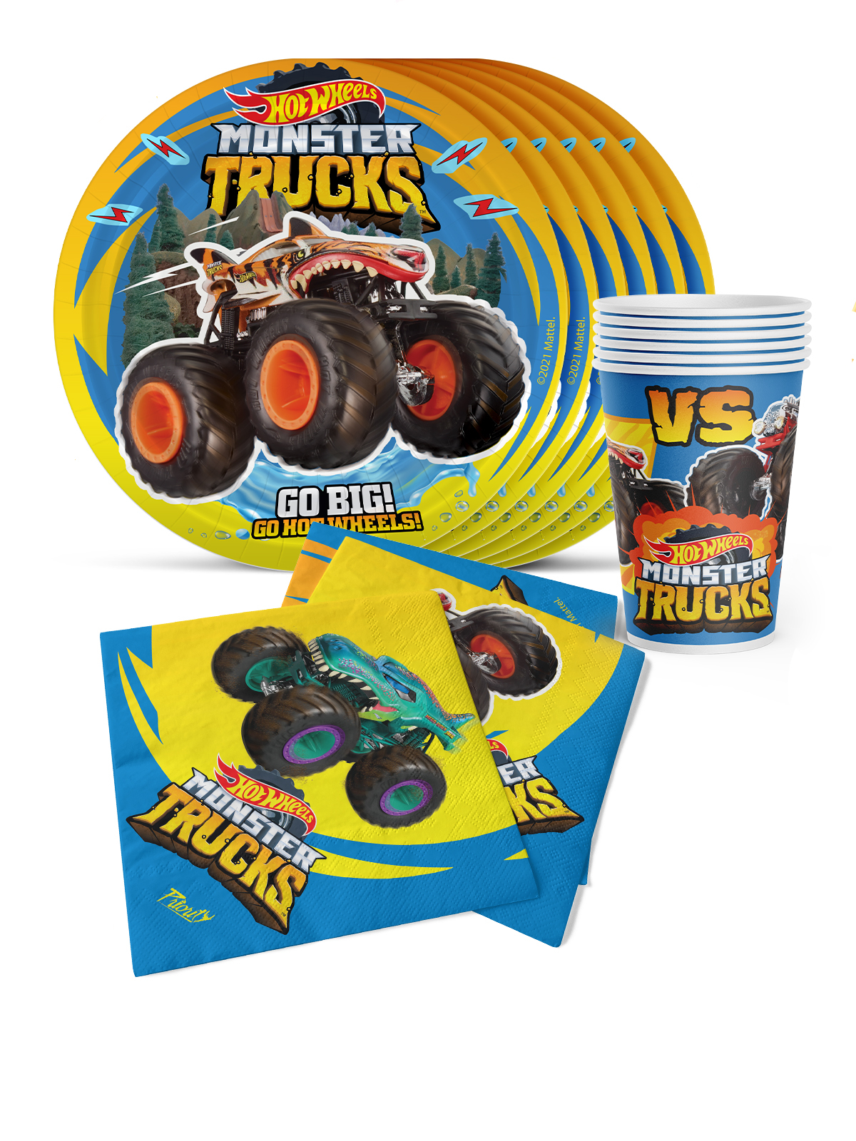фото Набор бумажной посуды priority hot wheels monster trucks, 6 тарелок, 6 стаканов