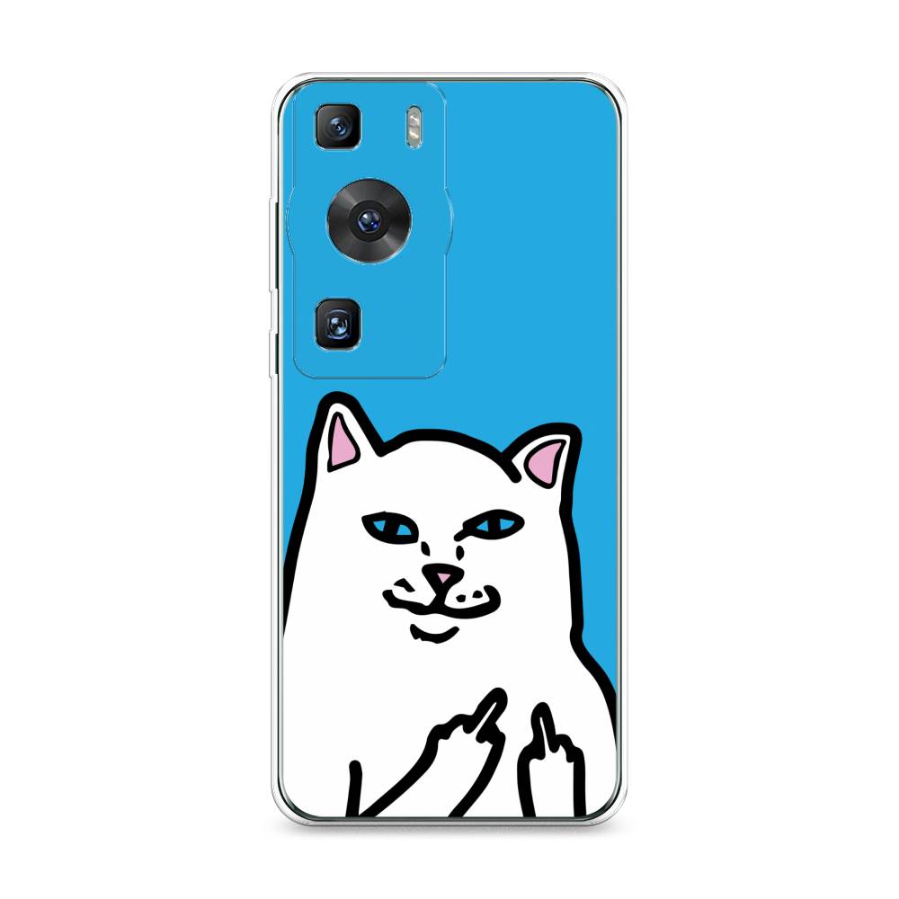 

Силиконовый чехол "Кот жесть" на Huawei P60, Белый;голубой;прозрачный
