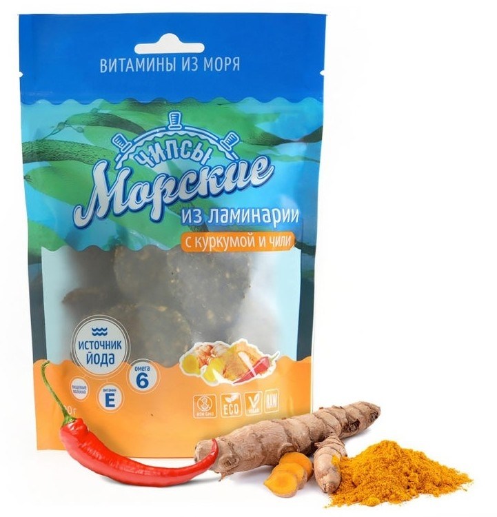 Морские чипсы из ламинарии с куркумой и чили, 90г