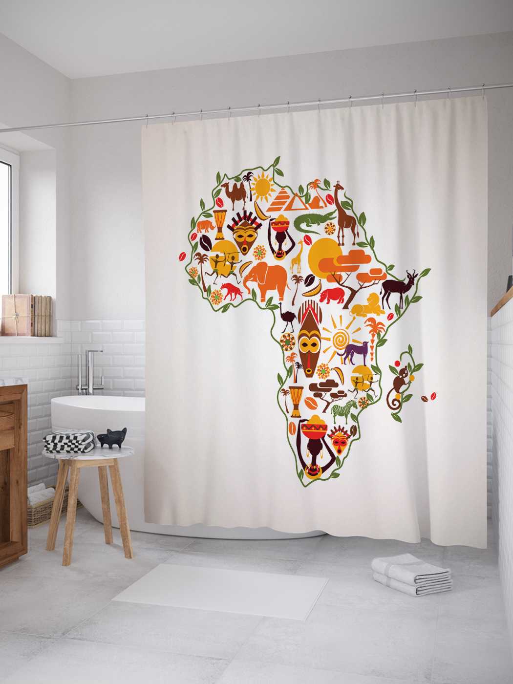

Штора для ванной JoyArty "Ассоциативная карта Африки" из сатена, 180х200 см с крючками