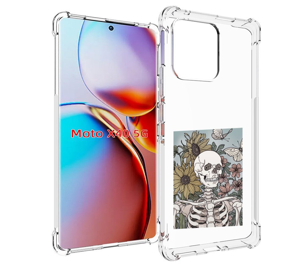 

Чехол MyPads скелетик с подсолнухами для Motorola Moto X40, Прозрачный, Tocco