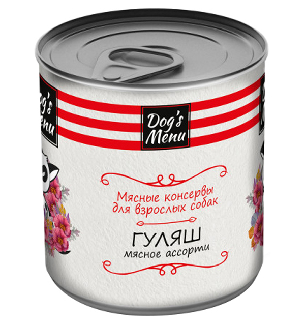 

Консервы для собак Dog's Menu гуляш мясное ассорти, 9 шт по 750 г