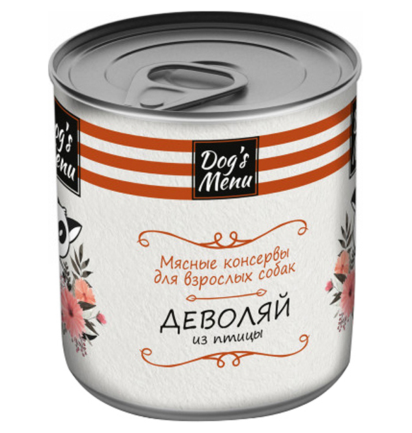 

Консервы для собак Dog's Menu деволяй из птицы, 9 шт по 750 г