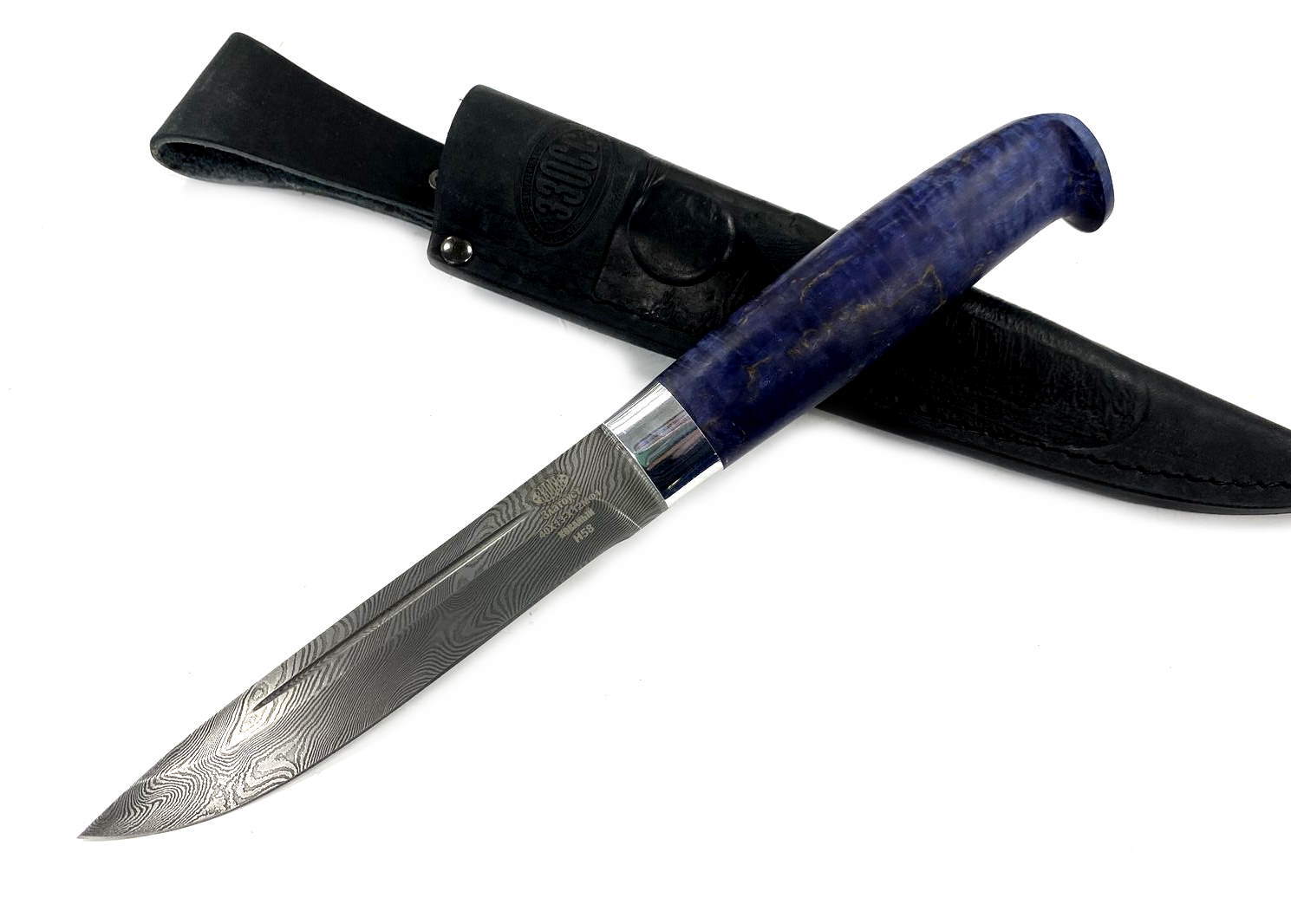 Нож Златоуст Н58 Сталкер, дамасская сталь 40Х13-Х12Ф1, Карел.берёза,дюраль