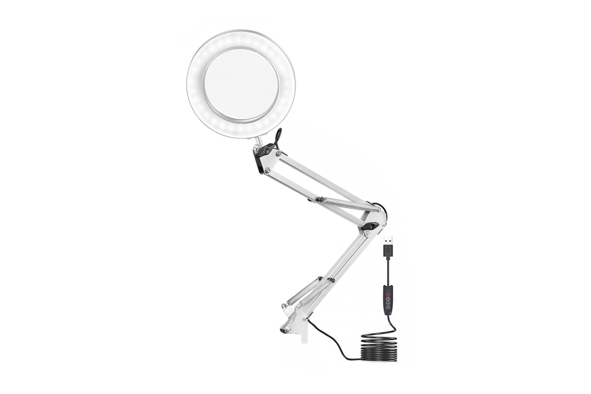 Лампа лупа светодиодная Mobicent LN-22W1 на пантографе без струбцины, белая