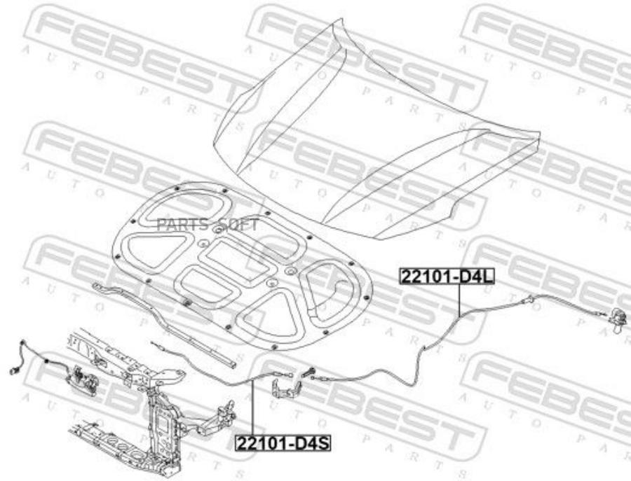 FEBEST 22101-D4S Тросик привода открывания замка капота KIA OPTIMA 2015- 22101-D4S