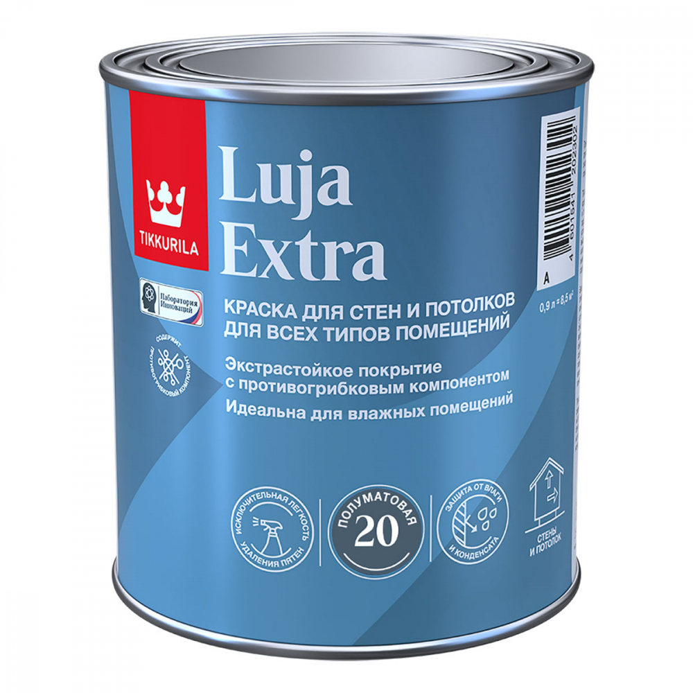 Краска для стен и потолков, Tikkurila Luja Extra, полуматовая, база А, белая, 0,9 л мираторг extra meat сухой корм для домашних кошек старше 1 года говядина angus 1 2 кг