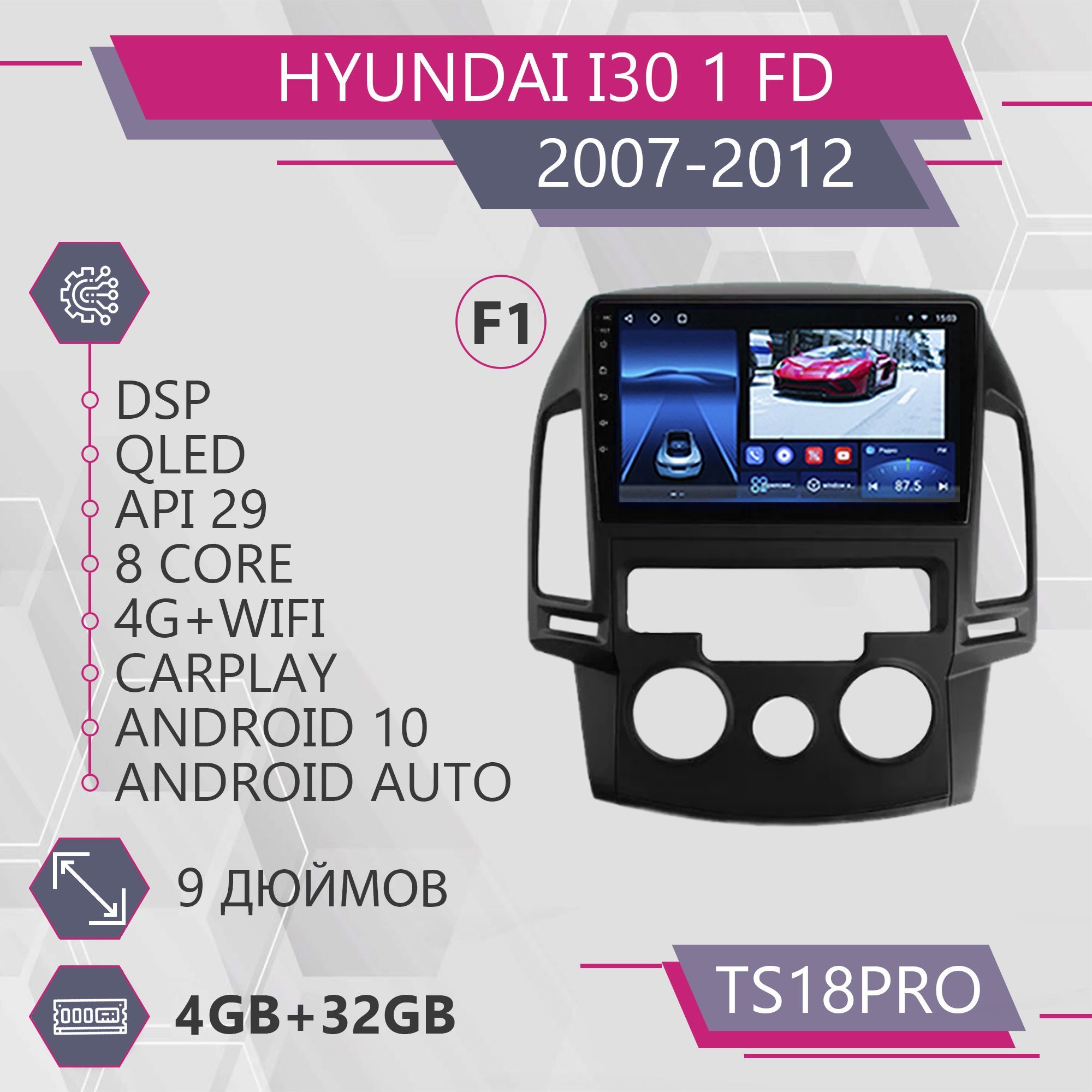 Магнитола Точка Звука TS18Pro для Hyundai i30 1 FD/ Хендай 4+32GB 2din