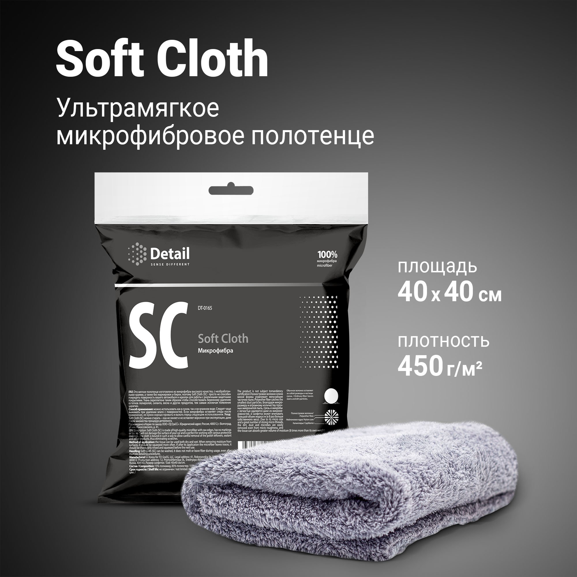 Микрофибра для авто DETAIL Soft Cloth, 40x40 см