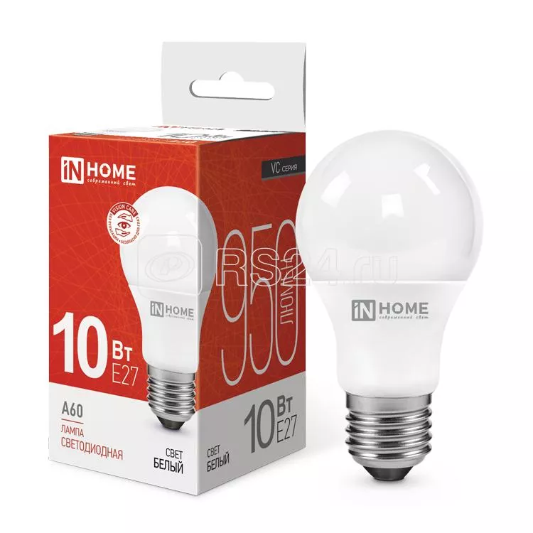 

Лампа светодиодная IN HOME LED-A60-VC 10Вт 230В Е27 4000К 950Лм 10шт. арт. 4690612020211, LED-A60-VC