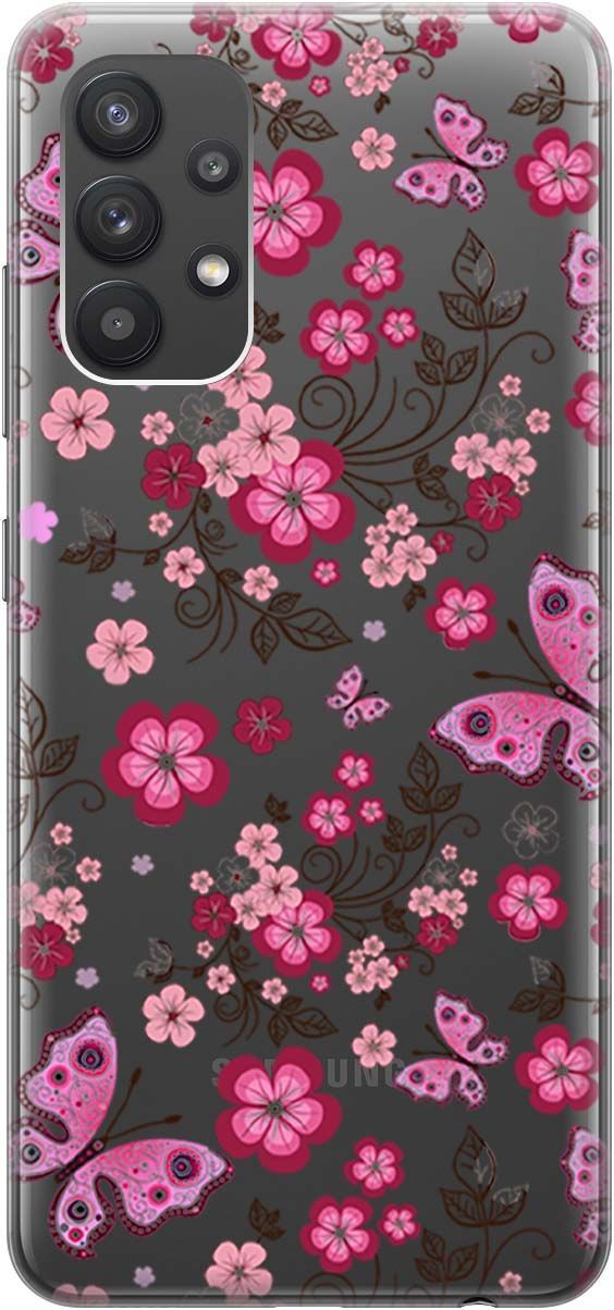 

Чехол на Samsung Galaxy A32 с принтом "Butterflies and Flowers" прозрачный, Прозрачный;розовый, 543
