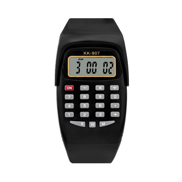 Часы наручные детские, электронные, с калькулятором, ремешок силикон, l=21 см, черные