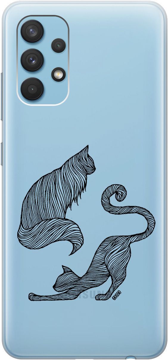 

Силиконовый чехол на Samsung Galaxy A32 с 3D принтом "Lazy Cats" прозрачный, 543