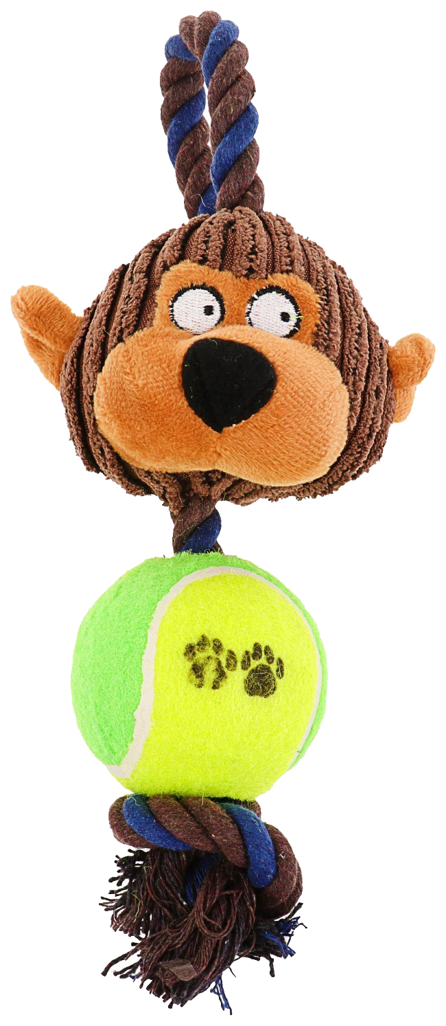 Игрушка для собак Пижон Обезьяна канатная, мягкая с пищалкой, войлочный мяч 30 см