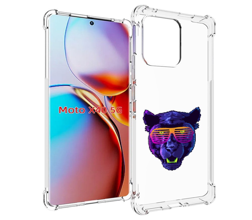 

Чехол MyPads фиолетовая пума в очках для Motorola Moto X40, Прозрачный, Tocco