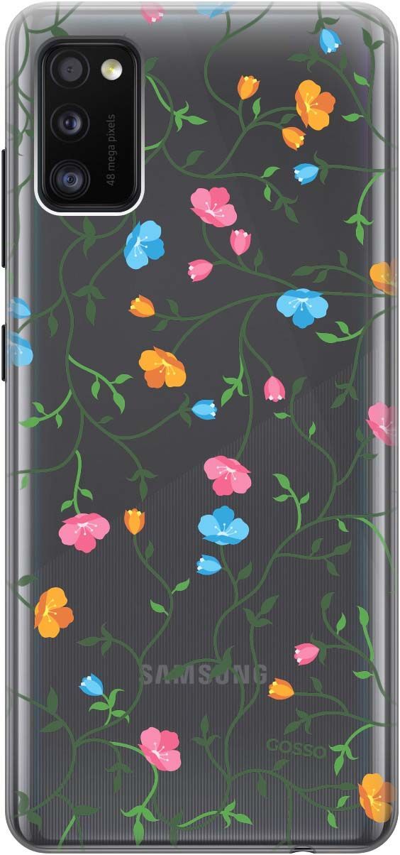 

Силиконовый чехол на Samsung Galaxy A41 с принтом "Сurly Flowers" прозрачный, 684