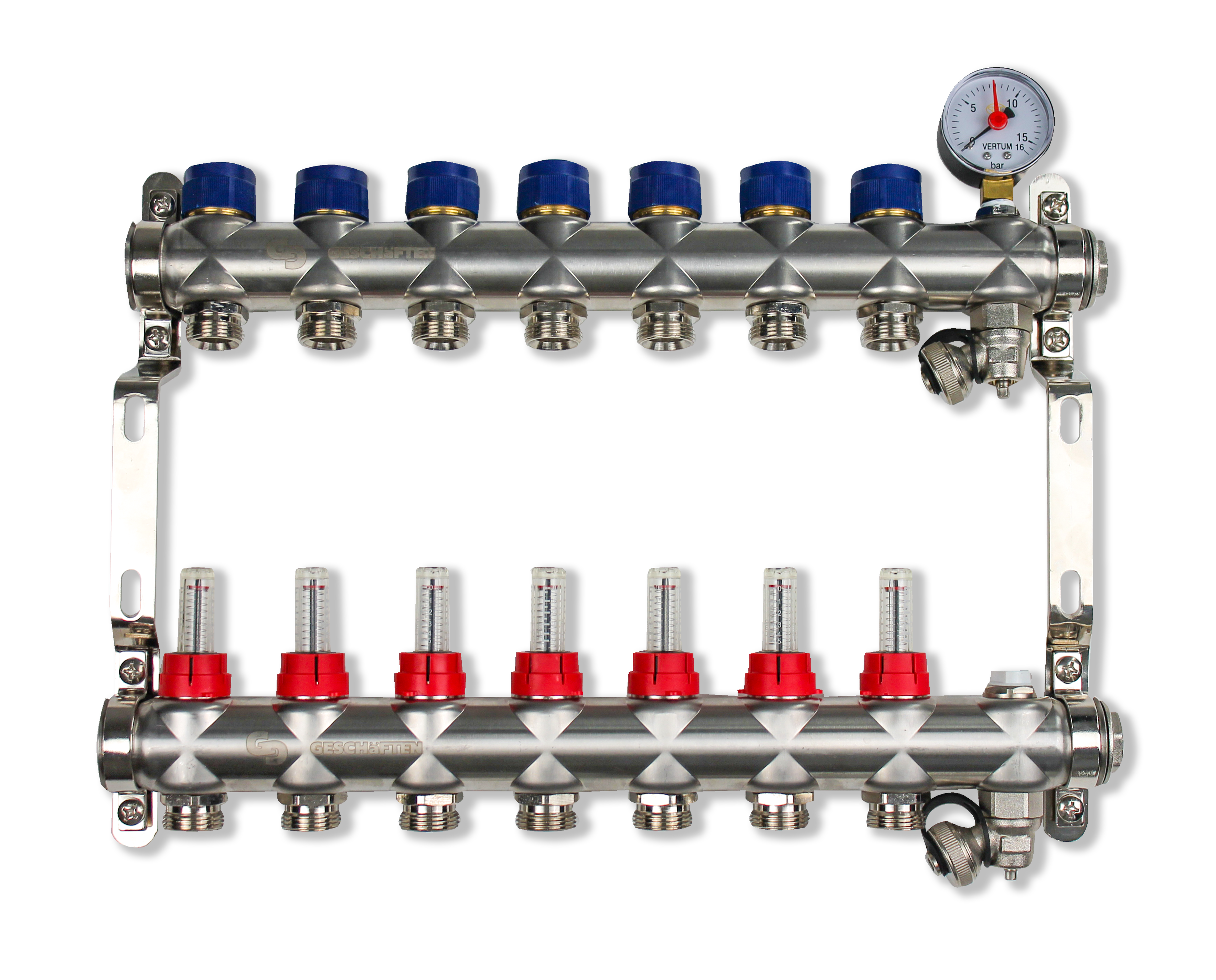 Коллектор нерж с расходомерами Geschaften 7 выходов евроконус 3/4 GS1185-7