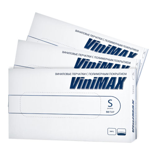 

Перчатки виниловые ViniMax неопудренные р. S 100 шт. 3 уп.
