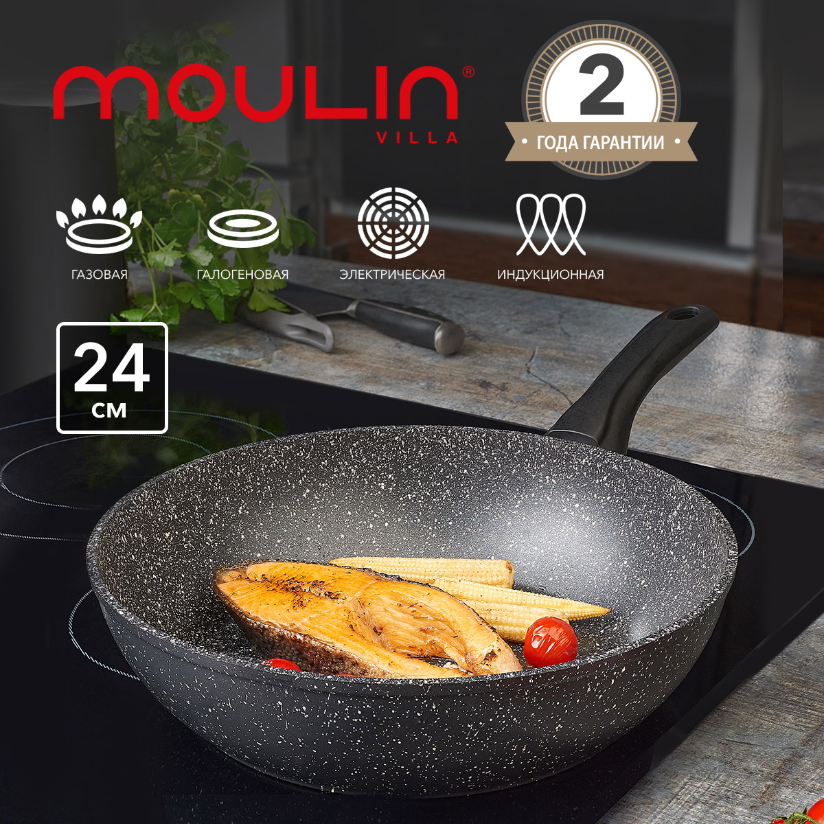 Сковорода антипригарная глубокая Moulin Villa Urban Titan TM-24-DI, индукция, 24 см