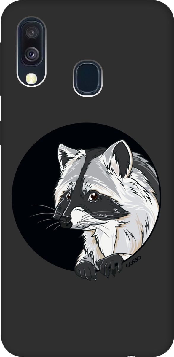 

Матовый чехол на Samsung Galaxy A40 с принтом "Raccon in a Hollow" черный, Черный;белый, 616