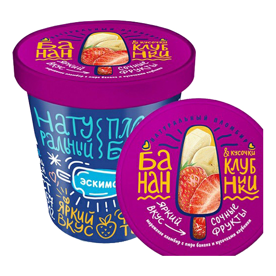 

Мороженое пломбир Эскимос с бананом и клубникой 12% 450 г